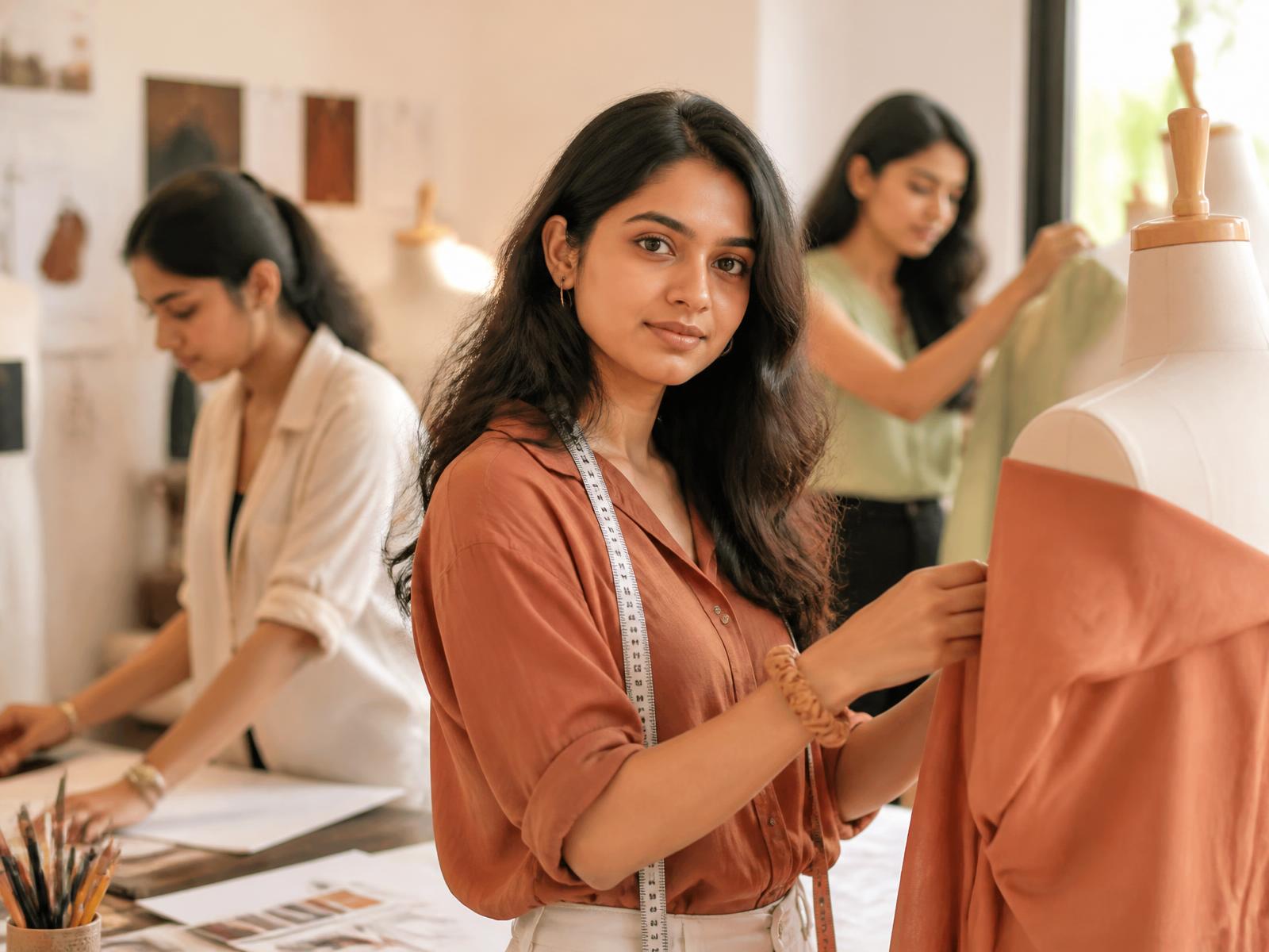 Apparel manufacture and design students at work in the atelier
