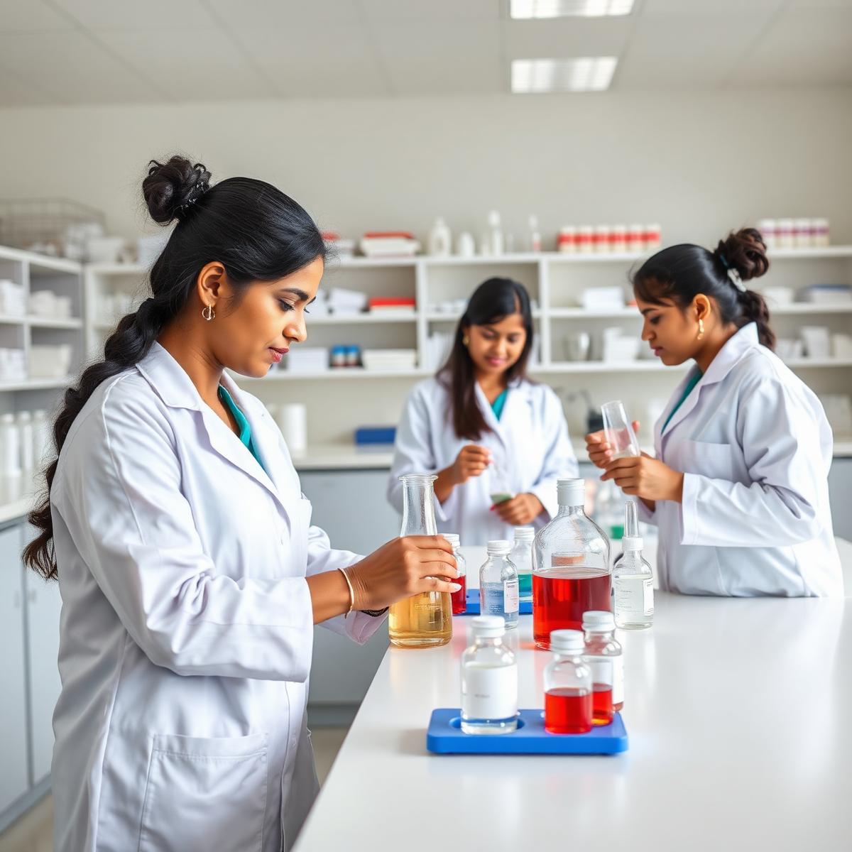 Pharmacy students working in the laboratory