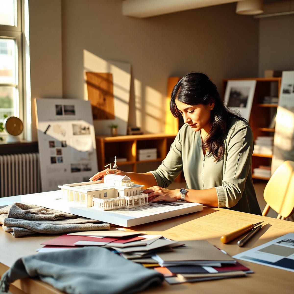 Interior design student building an architectural model